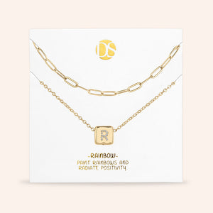 "Whispers" Set of Two Initial Cube & Clip Chain Layering Necklaces