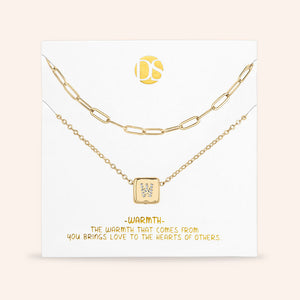 "Whispers" Set of Two Initial Cube & Clip Chain Layering Necklaces