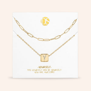 "Whispers" Set of Two Initial Cube & Clip Chain Layering Necklaces