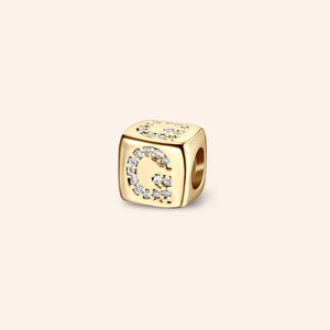 "Simply whispers" Pave Initial Cube Charm