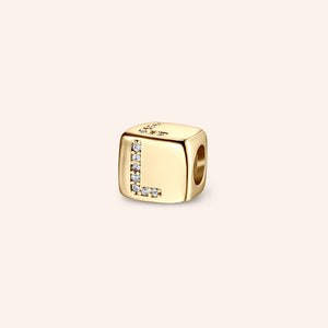 "Simply whispers" Pave Initial Cube Charm