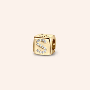 "Simply whispers" Pave Initial Cube Charm