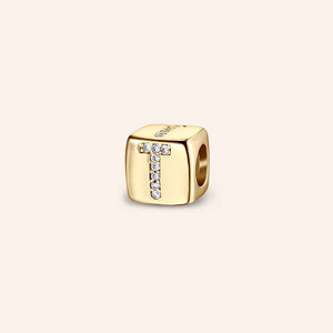 "Simply whispers" Pave Initial Cube Charm