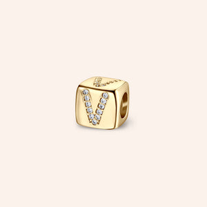 "Simply whispers" Pave Initial Cube Charm