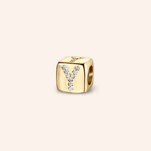 "Simply whispers" Pave Initial Cube Charm