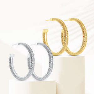 "Elsa" Two Pair Set 1.7" Hoop Earrings in Silver & Gold