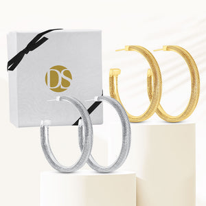 "Elsa" Two Pair Set 1.7" Hoop Earrings in Silver & Gold