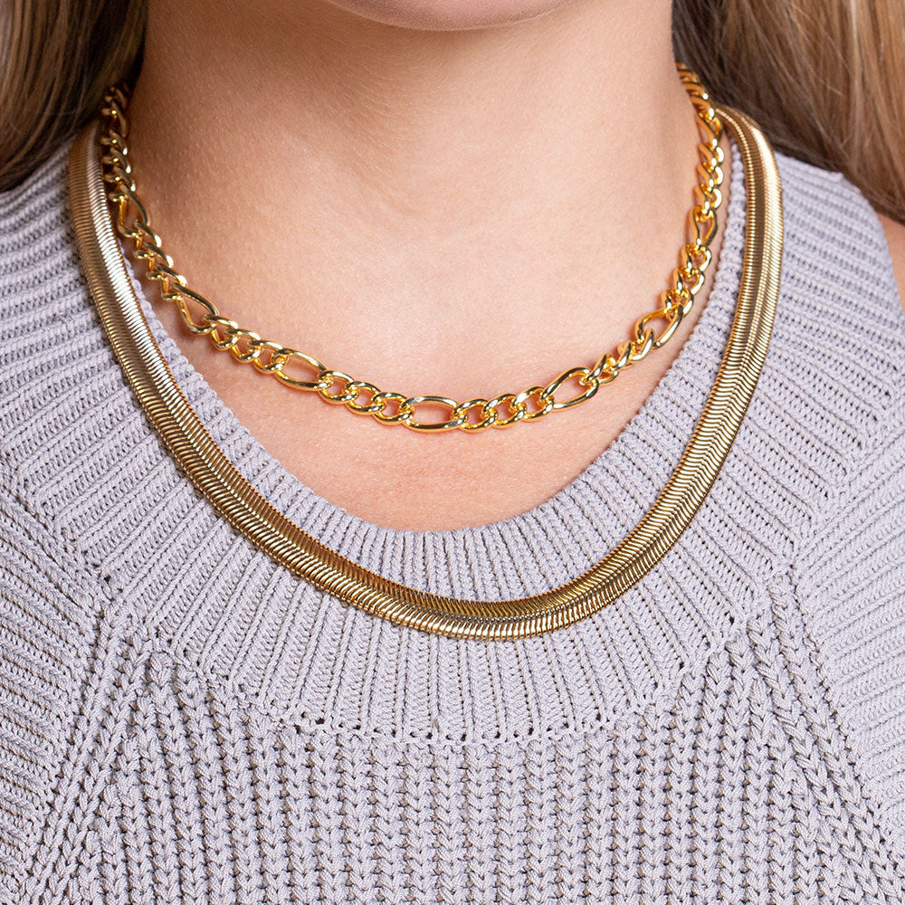Alice Duo Set of Two Herringbone & Figaro Chain Layering Necklaces - DSF  Jewels
