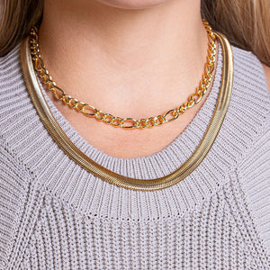 "Arlette" Set of Two Herringbone & Figaro Chain Layering Necklace