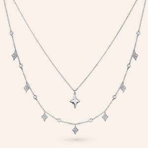 "Estrella" Set of Two 1.2CTW North Star and Stationed Layering Necklaces