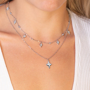 "Estrella" Set of Two 1.2CTW North Star and Stationed Layering Necklaces