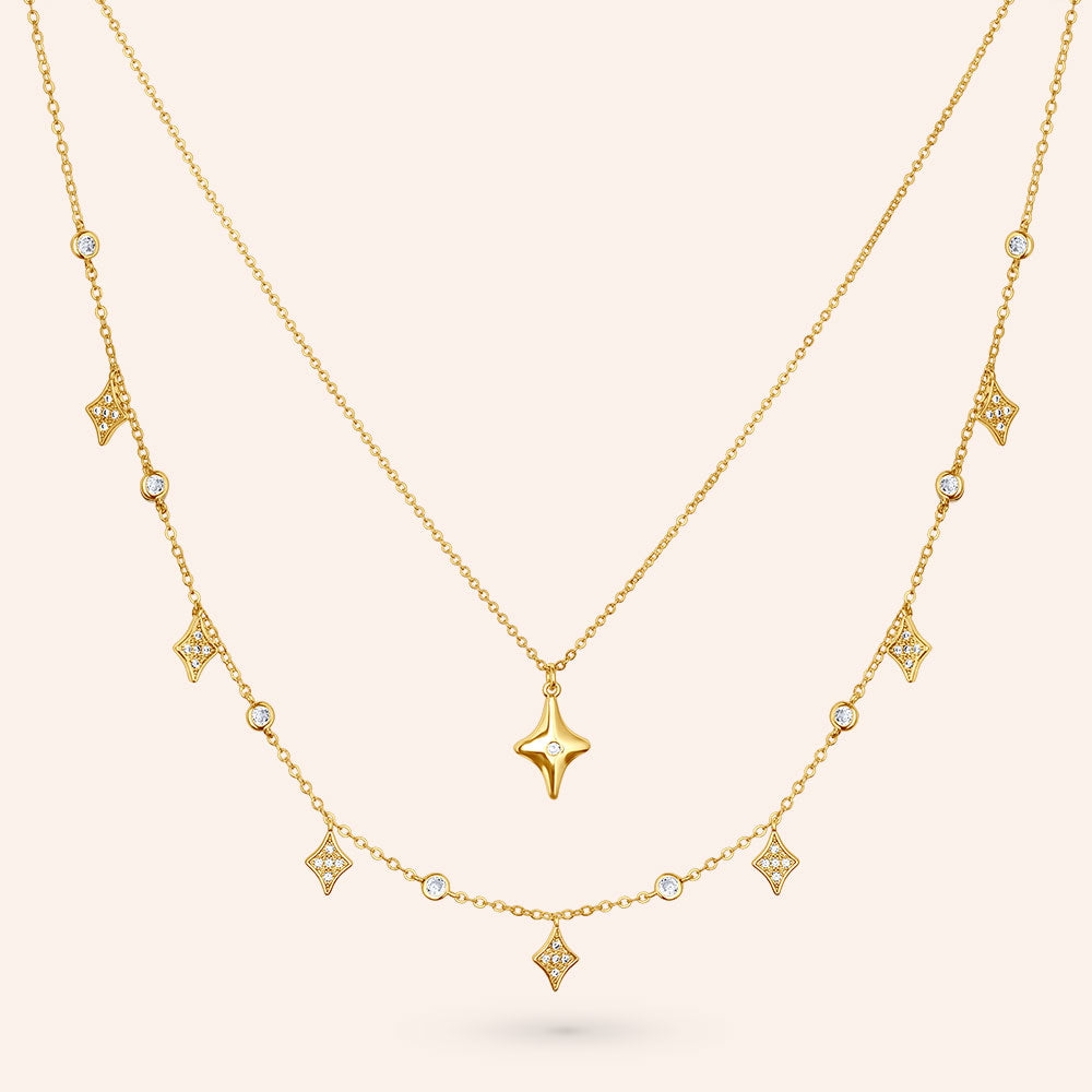 "Estrella" Set of Two 1.2CTW North Star and Stationed Layering Necklaces