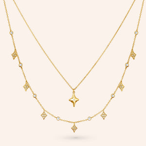 "Estrella" Set of Two 1.2CTW North Star and Stationed Layering Necklaces