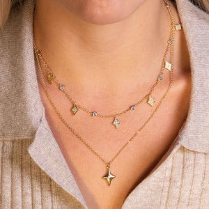 "Estrella" Set of Two 1.2CTW North Star and Stationed Layering Necklaces