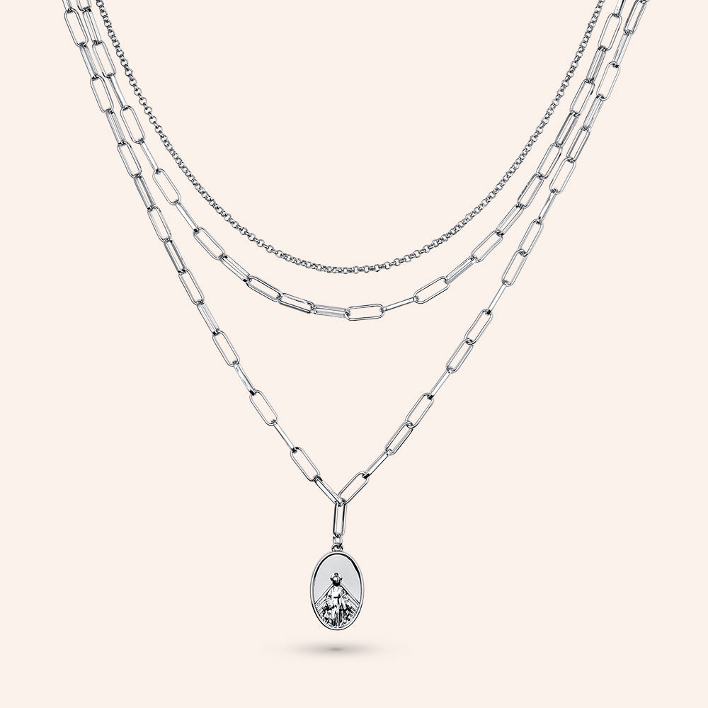 "Gracey" Virgin Mary Triple Strand Layered Necklace