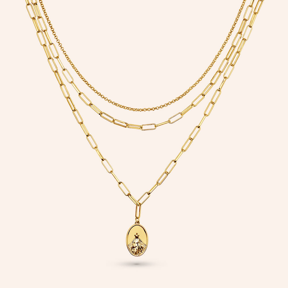 Gracey Virgin Mary Triple Strand Layered Necklace DSF Jewels