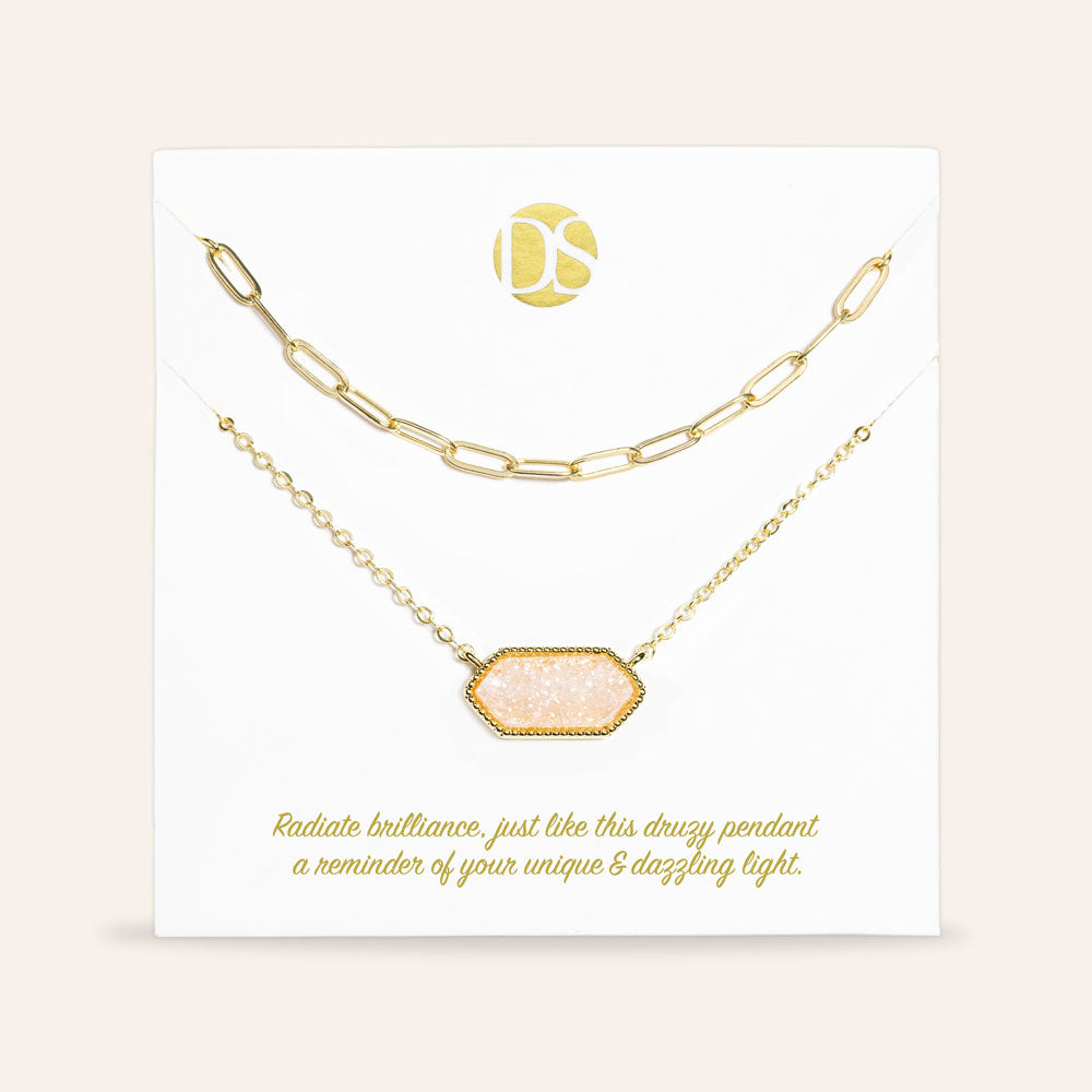 The Montana Duo Genuine Druzy Stone Pendant and Clip Chain Necklace Set