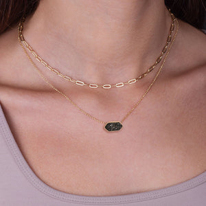 The Montana Duo Genuine Druzy Stone Pendant and Clip Chain Necklace Set