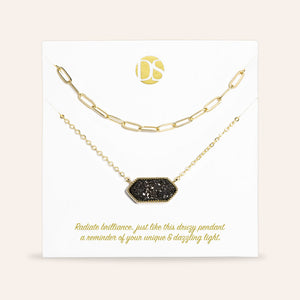 The Montana Duo Genuine Druzy Stone Pendant and Clip Chain Necklace Set