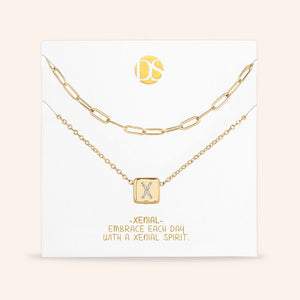 "Whispers" Set of Two Initial Cube & Clip Chain Layering Necklaces