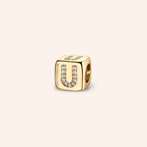 "Simply whispers" Pave Initial Cube Charm