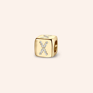 "Simply whispers" Pave Initial Cube Charm