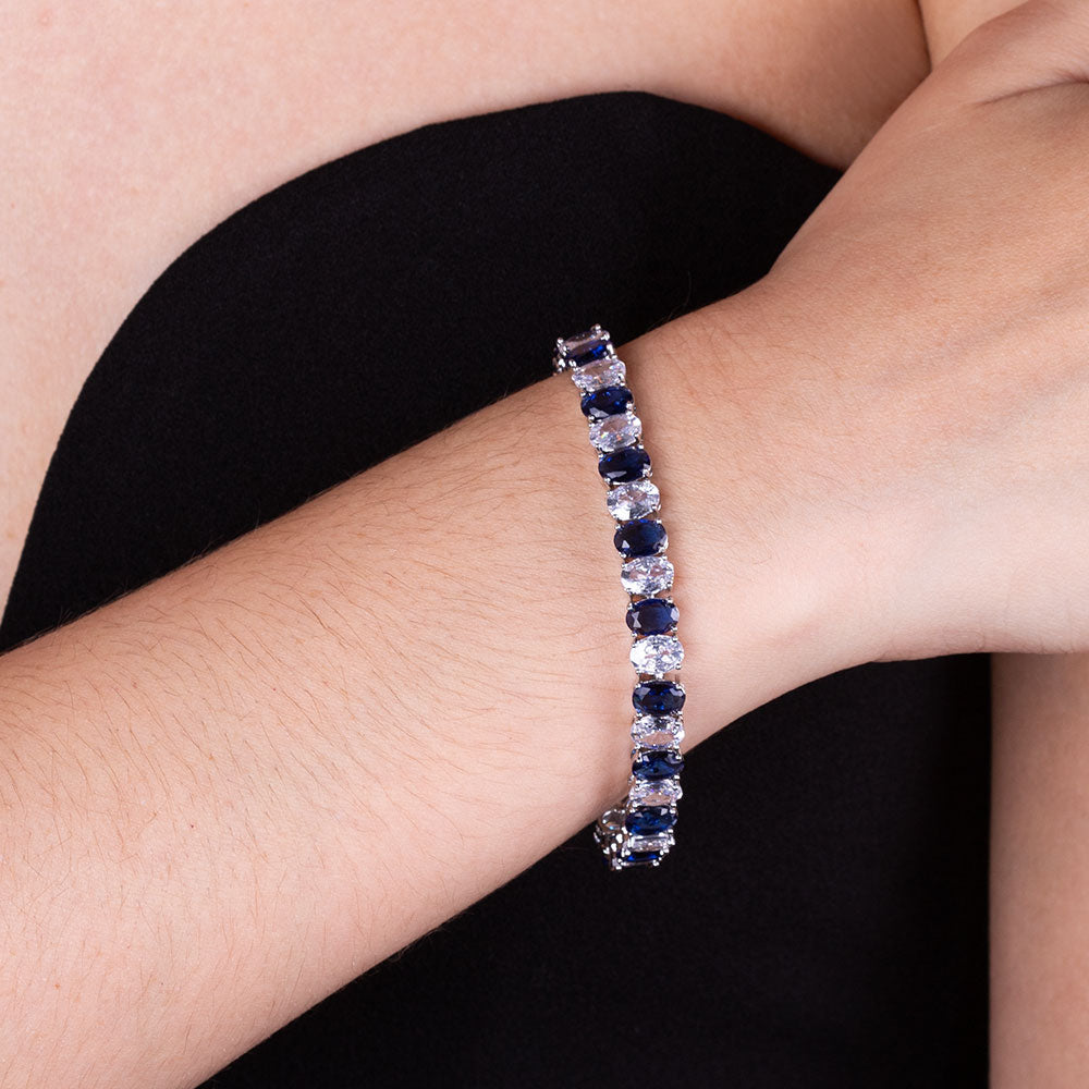 "Azure Duet" 40CTW Prong Set Oval Cut Two-tone Tennis Bracelet - Includes Extender