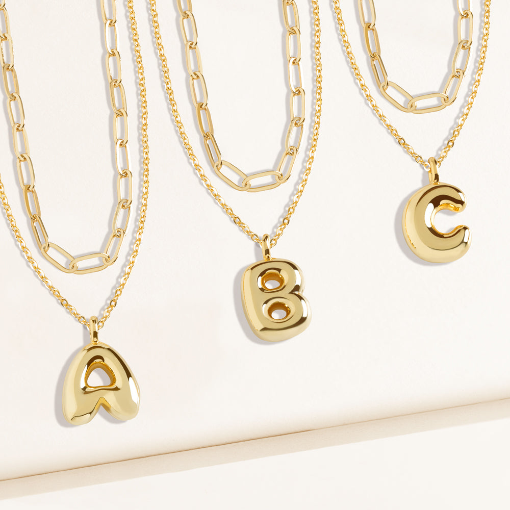 "DS Bubbly" Set of Two Initial & Clip Chain Layering Necklace