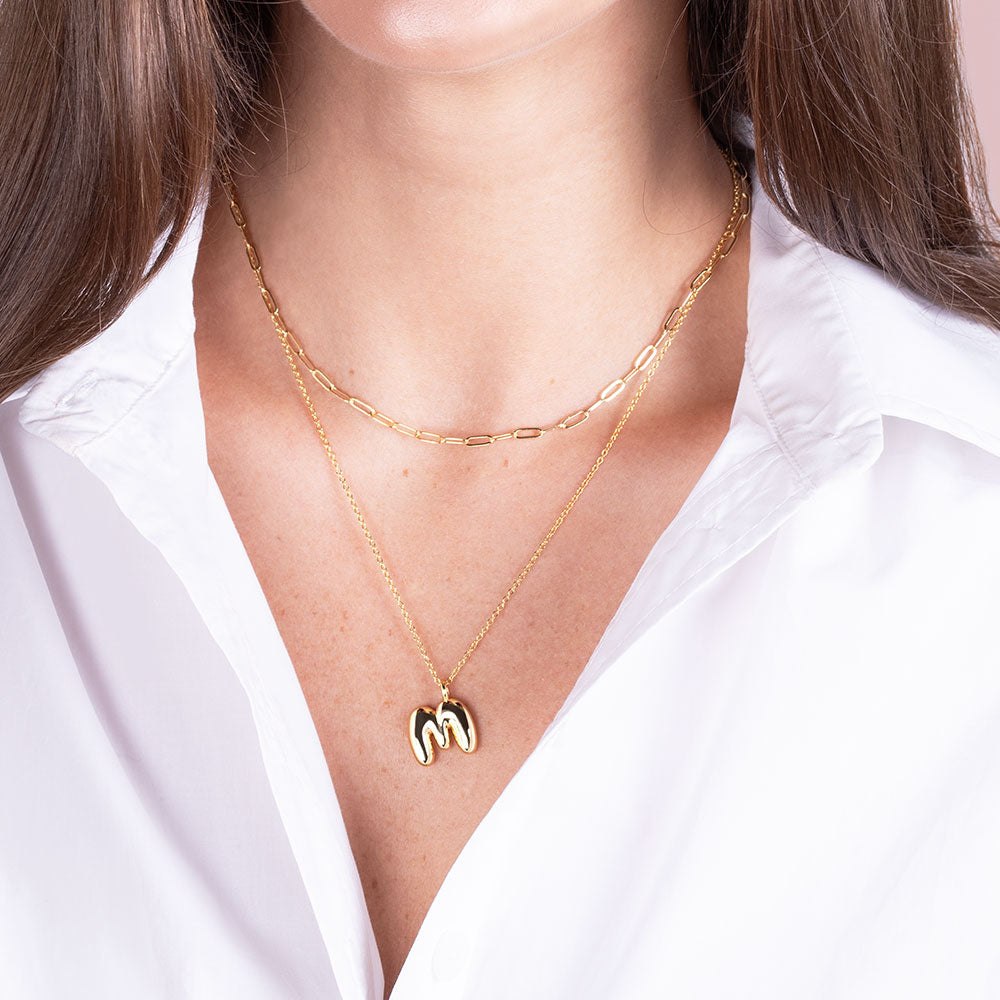 "DS Bubbly" Set of Two Initial & Clip Chain Layering Necklace