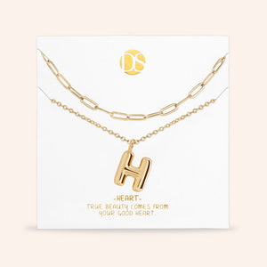 "DS Bubbly" Set of Two Initial Letter & Clip Chain Layering Necklace