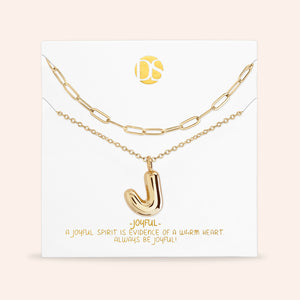 "DS Bubbly" Set of Two Initial Letter & Clip Chain Layering Necklace