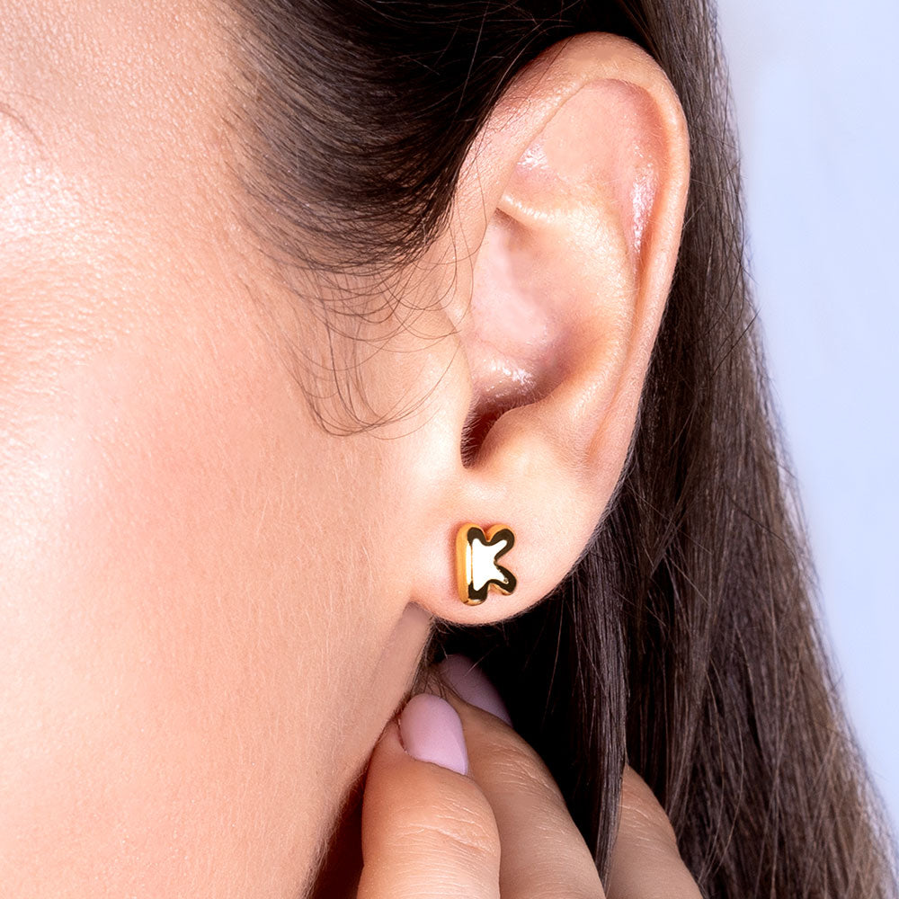 "DS Bubbly" High Polished Initial Stud Earrings