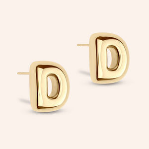 "DS Bubbly" High Polished Initial Stud Earrings