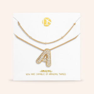 "Bubbly Shine"  Set of Two Initial Letter  & Curb chain Layering Necklace