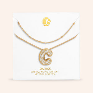 "Bubbly Shine"  Set of Two Initial Letter  & Curb chain Layering Necklace