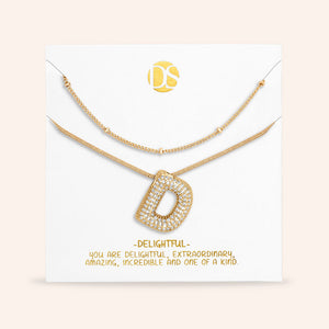 "Bubbly Shine"  Set of Two Initial Letter  & Curb chain Layering Necklace