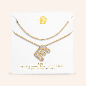 "Bubbly Shine"  Set of Two Initial Letter  & Curb chain Layering Necklace