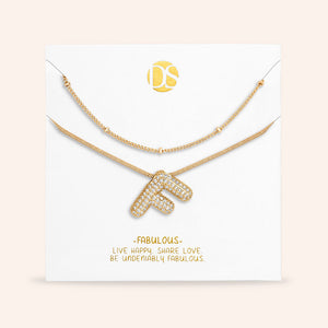 "Bubbly Shine"  Set of Two Initial Letter  & Curb chain Layering Necklace