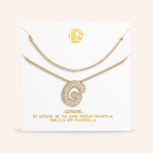 "Bubbly Shine"  Set of Two Initial Letter  & Curb chain Layering Necklace