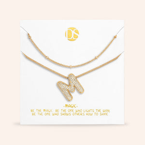 "Bubbly Shine"  Set of Two Initial Letter  & Curb chain Layering Necklace