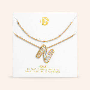 "Bubbly Shine"  Set of Two Initial Letter  & Curb chain Layering Necklace