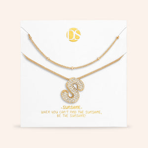 "Bubbly Shine"  Set of Two Initial Letter  & Curb chain Layering Necklace