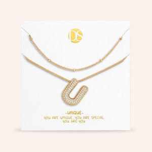 "Bubbly Shine"  Set of Two Initial Letter  & Curb chain Layering Necklace