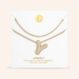 "Bubbly Shine"  Set of Two Initial Letter  & Curb chain Layering Necklace