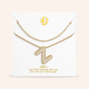 "Bubbly Shine"  Set of Two Initial Letter  & Curb chain Layering Necklace