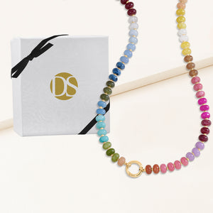 "Token Tales" Rainbow Semi-Precious Charm Holder Necklace