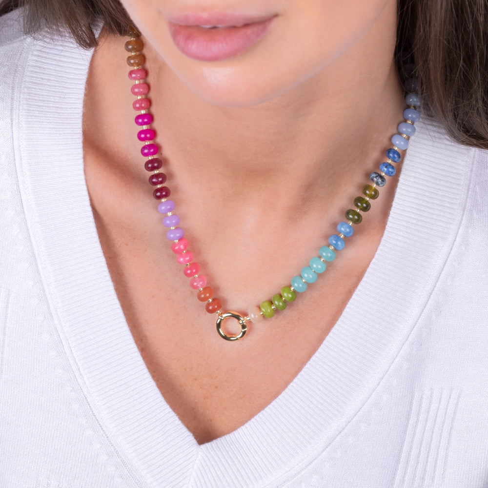 "Token Tales" Rainbow Semi-Precious Charm Holder Necklace