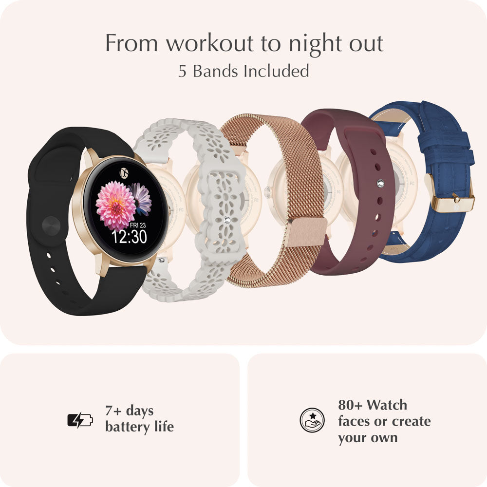 "Ora" Smartwatch Set with 5 Straps – Rose Gold