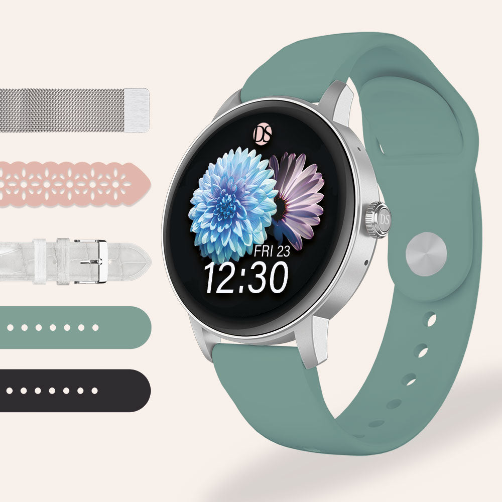 "Ora" Smartwatch Set with 5 Straps – Silver