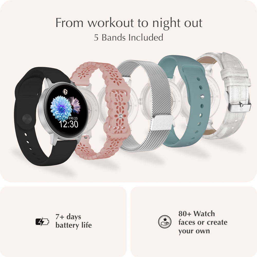 "Ora" Smartwatch Set with 5 Straps – Silver